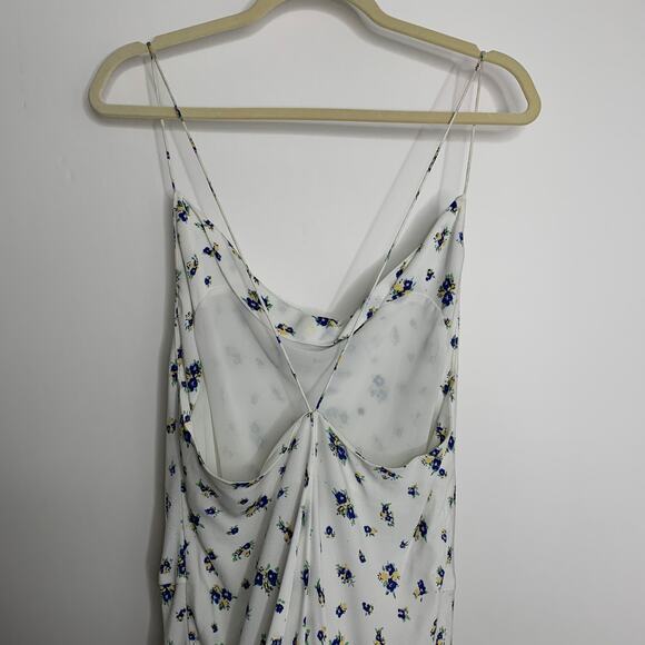 Samsøe Samsøe White Blue Floral Motif Chiffon Apples Slip Midi Dress Large - Picture 11 of 14